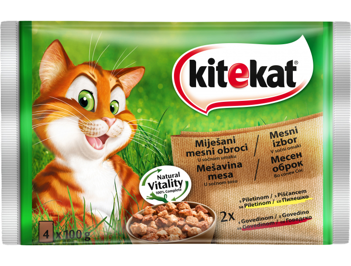 Kitekat cat food chicken and beef 1 pack 4x100 g Tommy Dućan na dlanu!