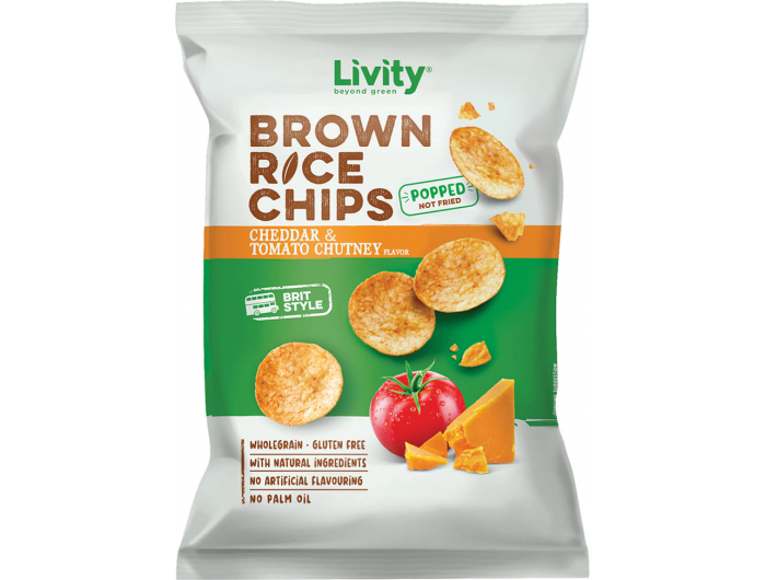 Livity Brown Rice čips cheddar&amp;tomato chutney 60 g