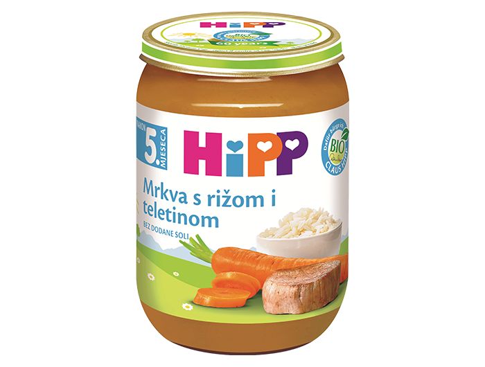 Dječja hrana, 190 g, teletina/riža/mrkva, Hipp