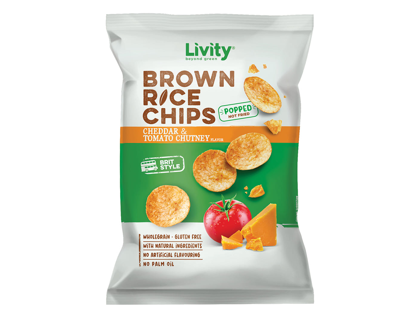Livity Brown Rice čips cheddar&tomato chutney 60 g