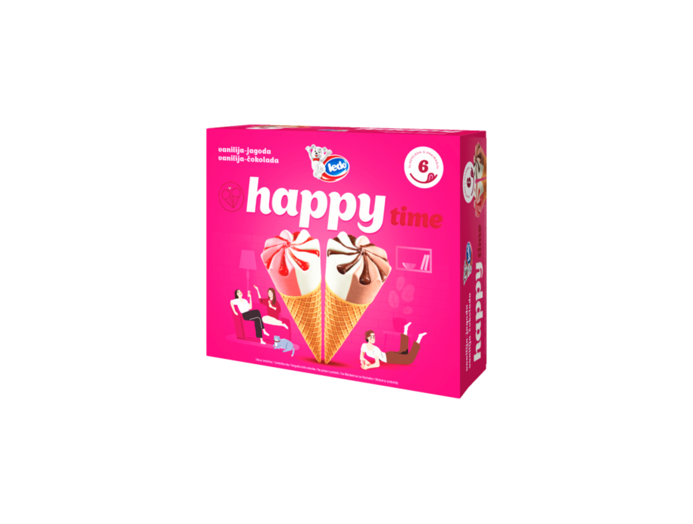 Ledo Happy time Kornet vanilija-čokolada i vanilija-jagoda 6x120 ml