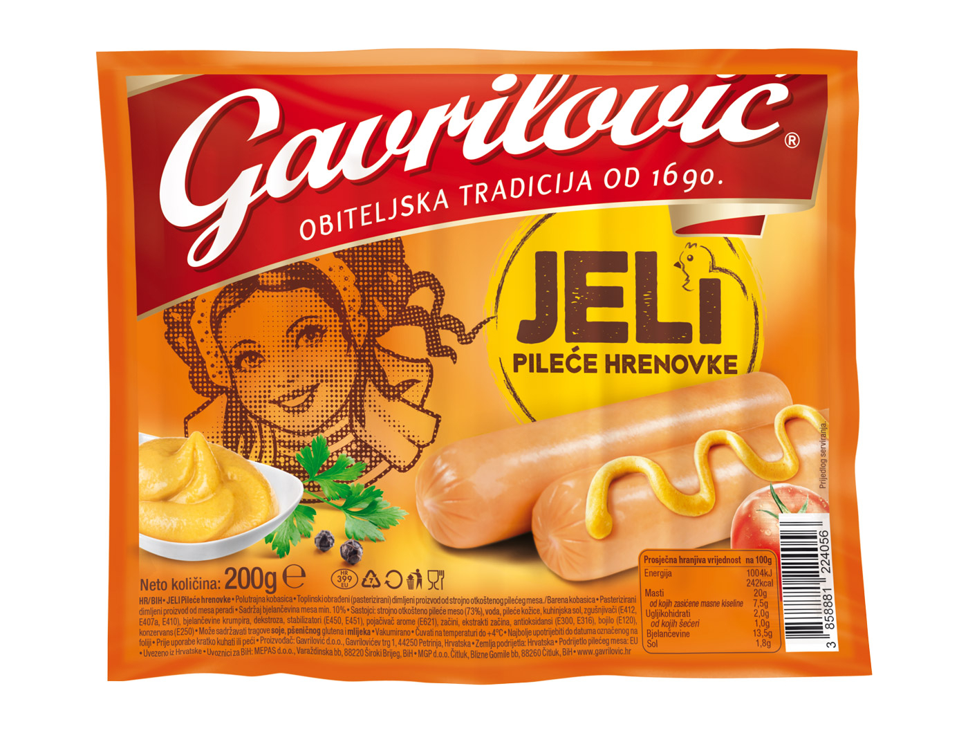 Gavrilović Jeli hrenovke pileće 200 g